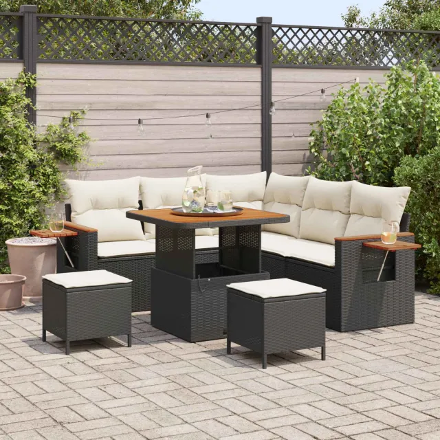 vidaXL Tuinbankenset 8 st Zwart poly rattan, foto 2