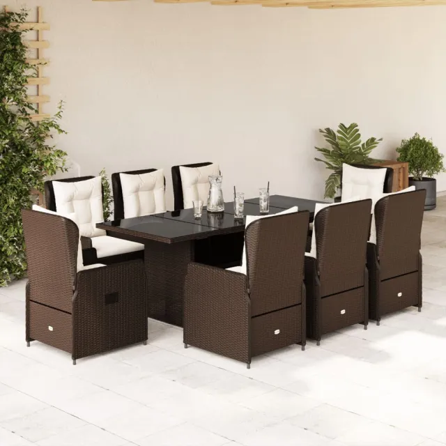 vidaXL 9-delige Tuinset met kussens poly rattan bruin, foto 2