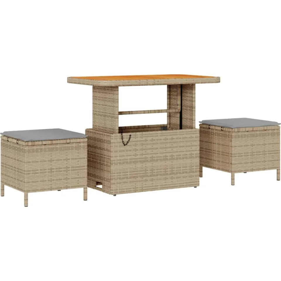 vidaXL Tuin Sofa Set met kussen met opslag 10 pcs Beige poly rattan, foto 4