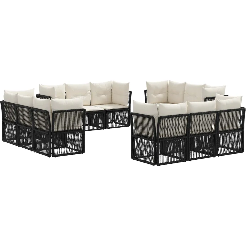 vidaXL Tuinbankenset 12 st Zwart poly rattan, foto 3