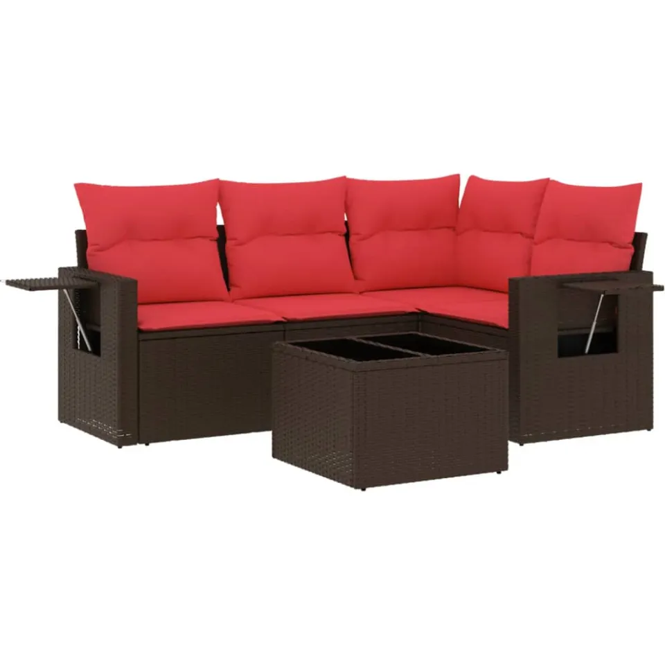 vidaXL 5-delige tuinbankset met kussens, bruin polyrotan, foto 3
