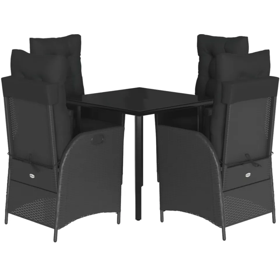 vidaXL 5-delige Tuinset met kussens poly rattan zwart, foto 3