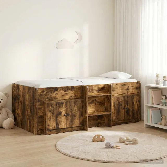 vidaXL Loft Bed Frame met Kast 3 st Gerookt eiken Bewerkt hout Bruin