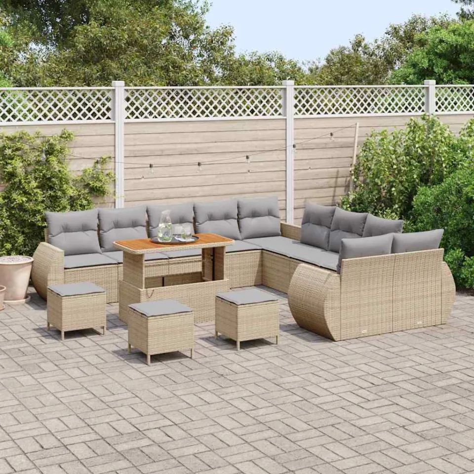 vidaXL Tuinbankenset 14 st Beige poly rattan, foto 3