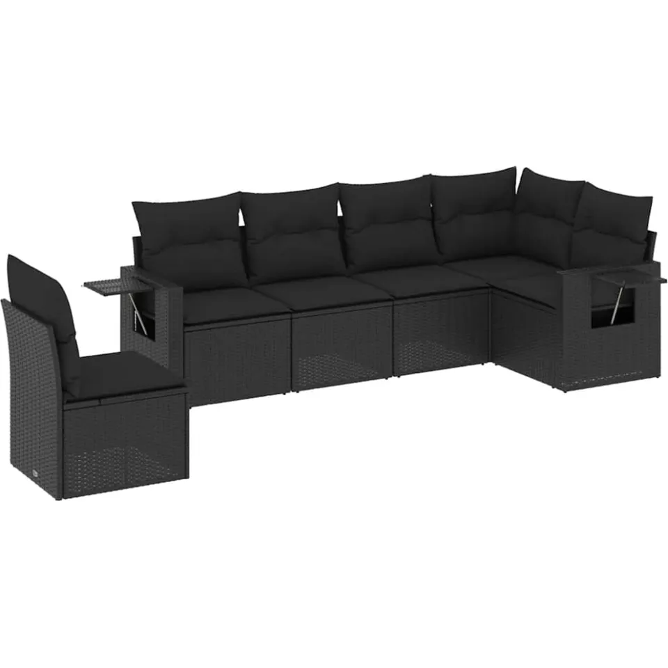 vidaXL 6-delige Loungeset met kussens poly rattan zwart, foto 3