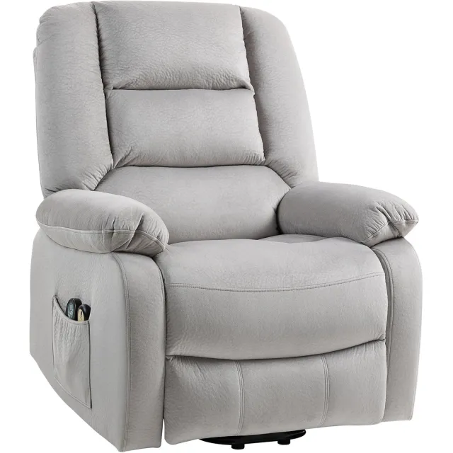 GranMaison Massagestoel - Relaxfauteuil - Zetel - Sta op stoel elektrisch - Stof - 1 persoons - Met armleuning - Zeer comfortabel - Elektrisch - Lichtgrijs