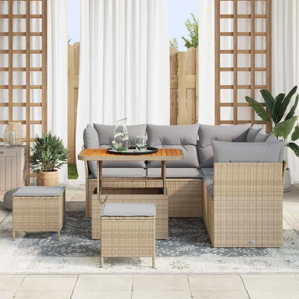 vidaXL Tuinbankenset 8 st Beige poly rattan, foto 3