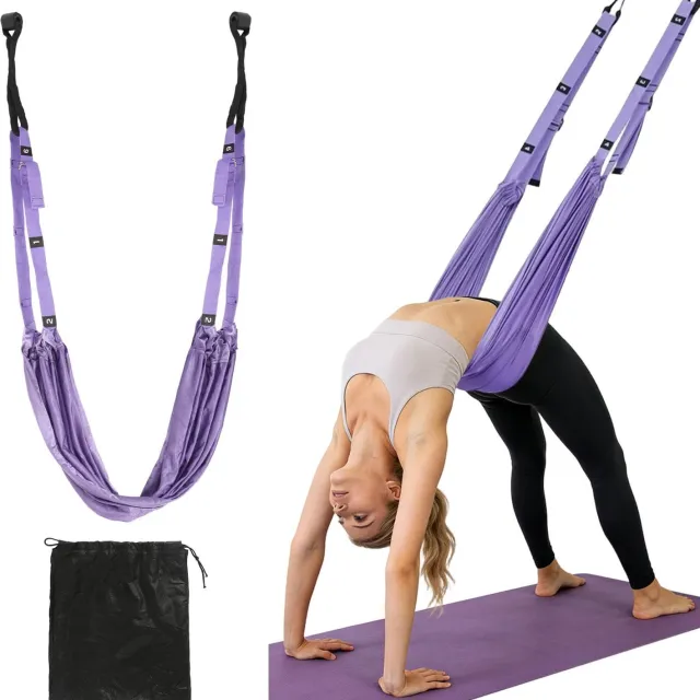 Famanu Aerial yoga-band van sterk polyester-katoen, verstelbare yoga-band voor aan de deur en als beenstrekker voor Pilates en gymnastiek, ideaal voor thuisgebruik en diverse oefeningen Zwart