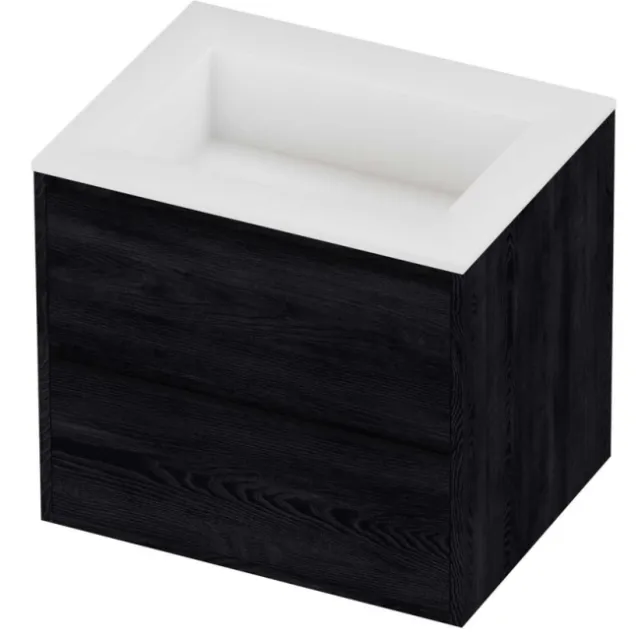 Proline Aristo Badmeubelset Polystone Elegant 2 Laden 60x46x54 cm Mat White Black Oak Eiken