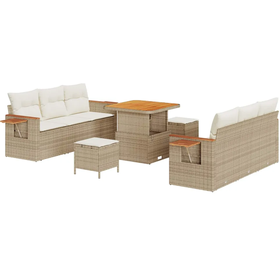 vidaXL Tuinbankenset 9 st Beige poly rattan