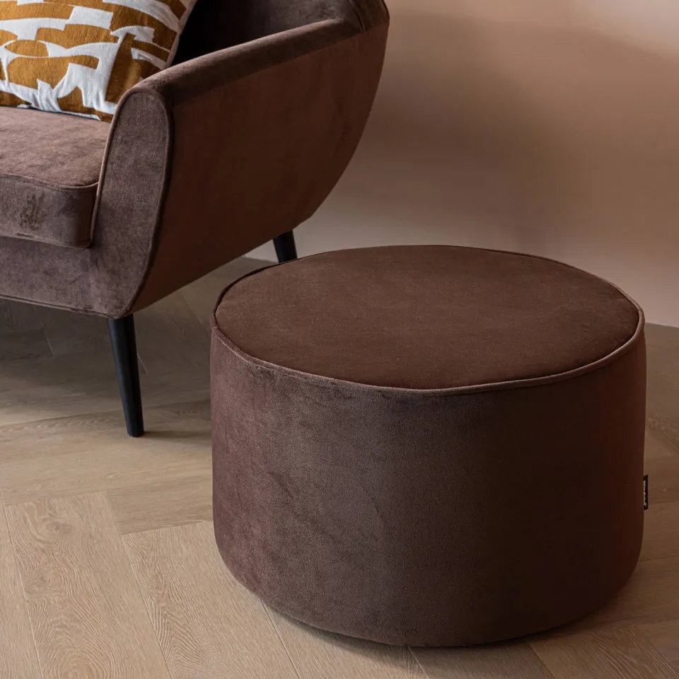 WOOOD Sara Poef Hoog 36xØ60 cm - Velvet - Donkerbruin, foto 2