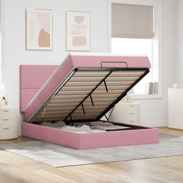vidaXL Ottoman bed met matrassen 140x190cm fluweel roze