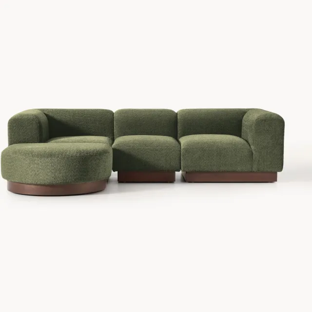 Westwing Collection Modulaire bank Natalie (3-zits) uit teddy-bouclé met poef (links/rechts) Groen