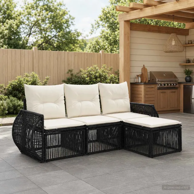 vidaXL Tuinbankenset 4 st 4-zits Zwart en Cream Wit poly rattan, foto 2