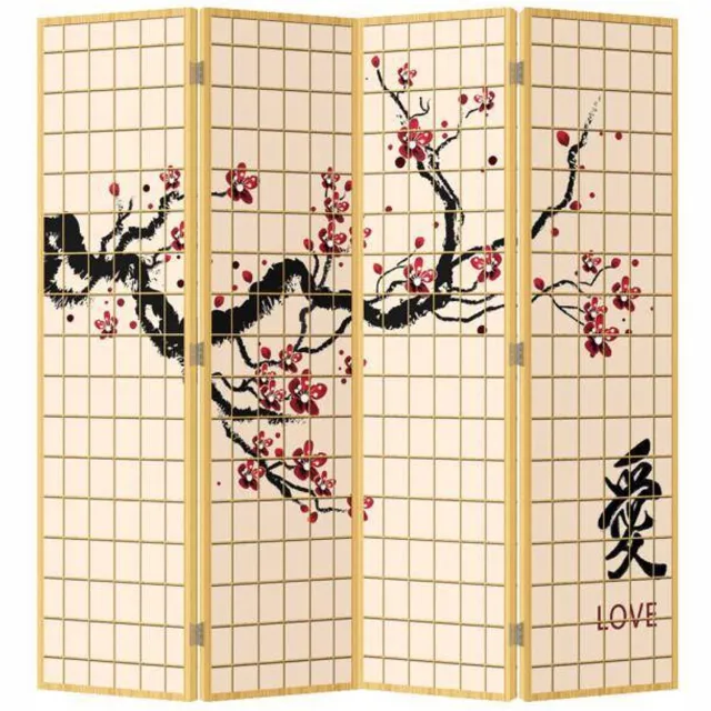 Fine Asianliving Japans Kamerscherm Oosters Scheidingswand B160xH180cm 4 Panelen Sakura Love Multicolour, Naturel