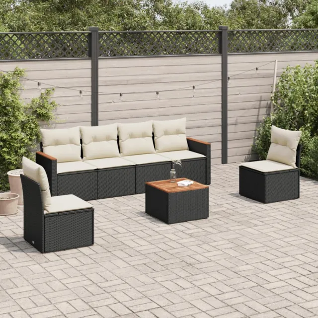 vidaXL 7-delige Loungeset met kussens poly rattan zwart, foto 2