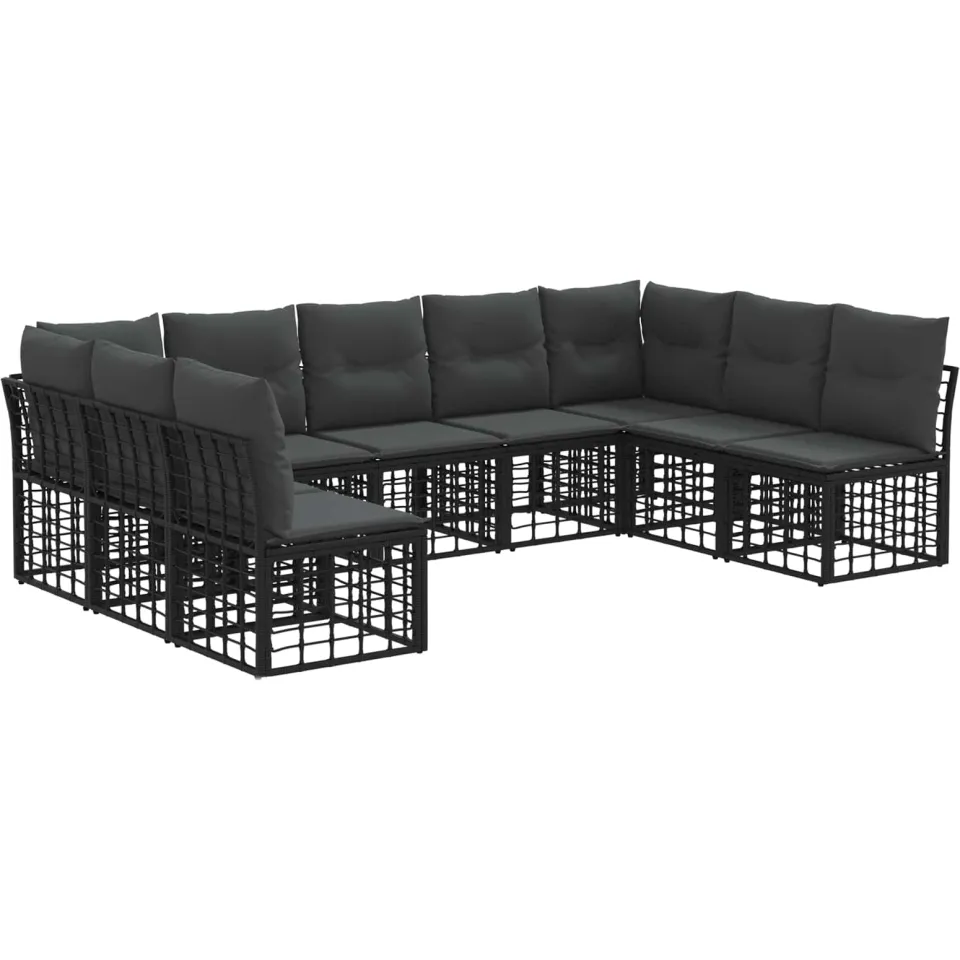 vidaXL Buiten bankenset 9-zits Zwart Polyester, foto 3