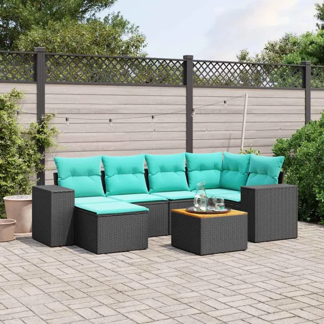 vidaXL 7-delige tuinbankset met kussens van zwart polyrotan, foto 2