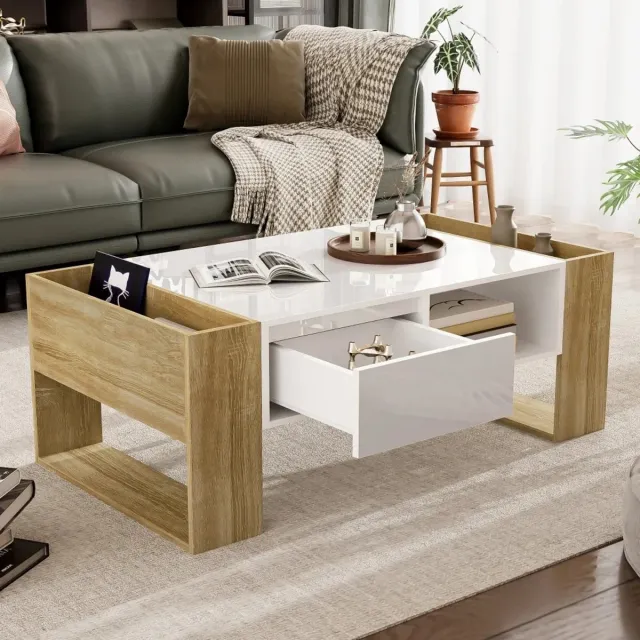 Smyl. Salontafel - Bijzettafel - 105 x 60 x 40 cm - Salontafel Met Lade - Voor Woonkamer - Wit