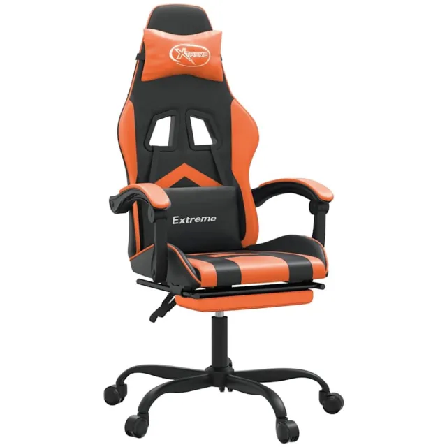 vidaXL Gamestoel - draaibaar - met - voetensteun - kunstleer - zwart - en - oranje zwart en oranje