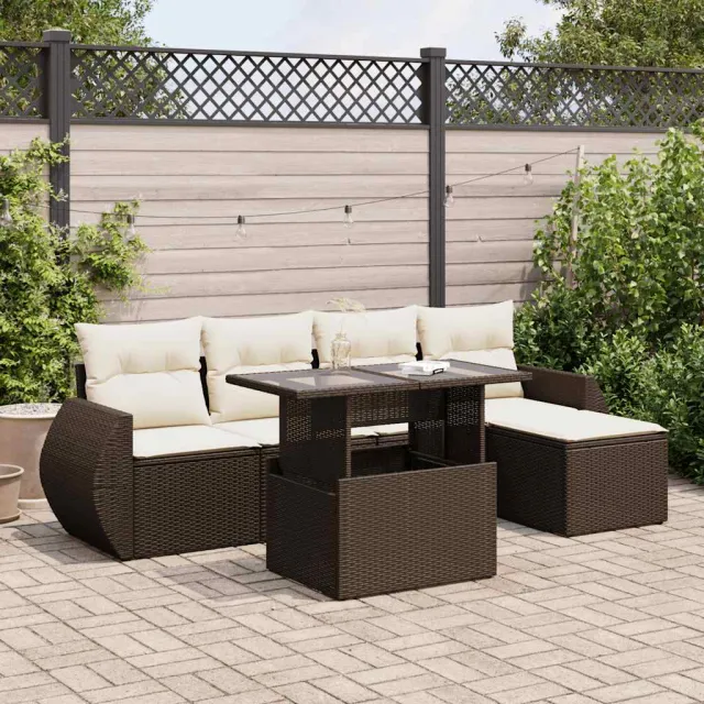 vidaXL 6-delige Loungeset met kussens poly rattan bruin, foto 2