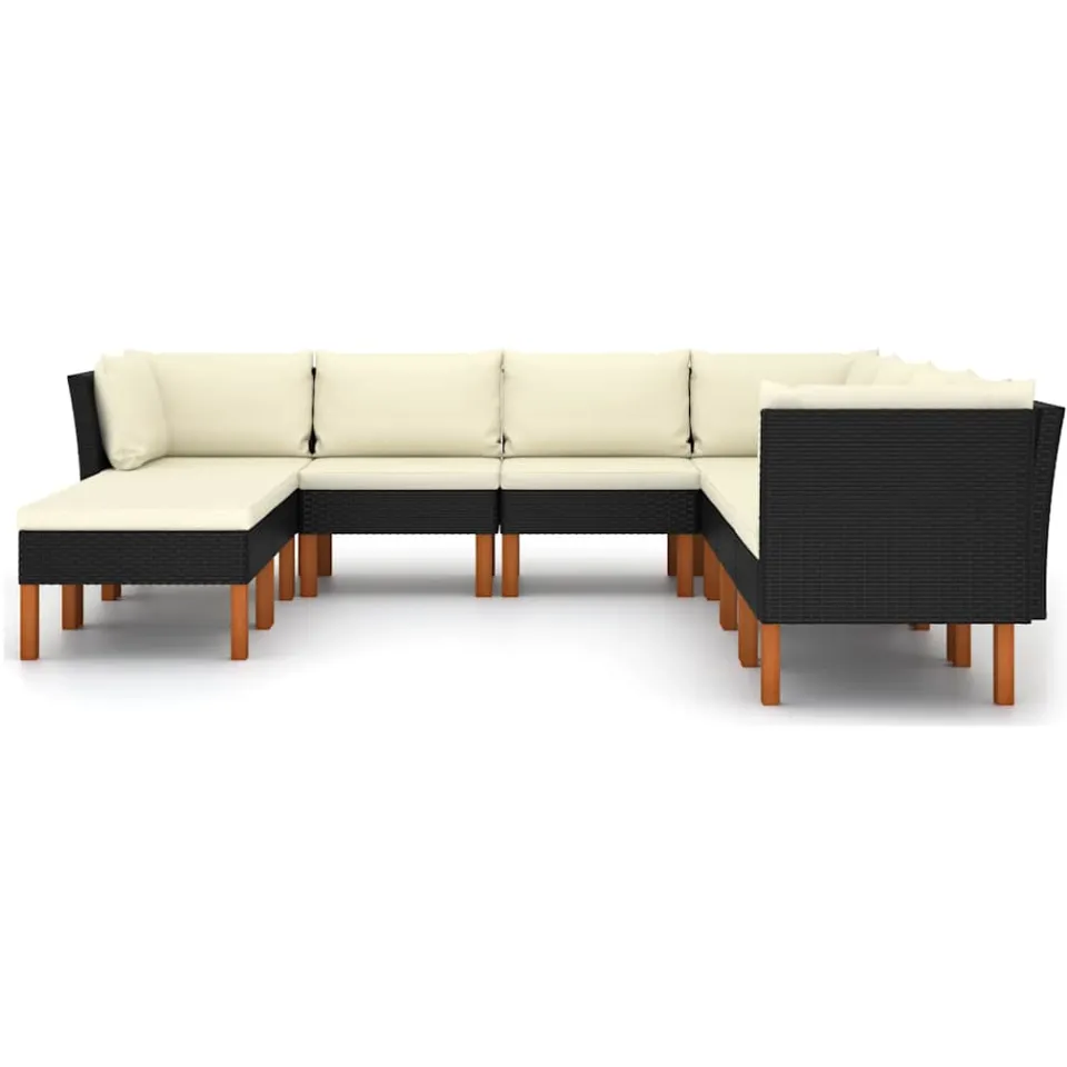 vidaXL 9-delige Loungeset met kussens poly rattan zwart