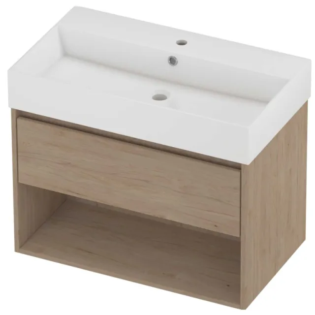Proline Zara Badmeubelset Porselein Loft 1 Kraangat Met Schap 80x46x65 cm Glans Wit Ideal Oak Eiken