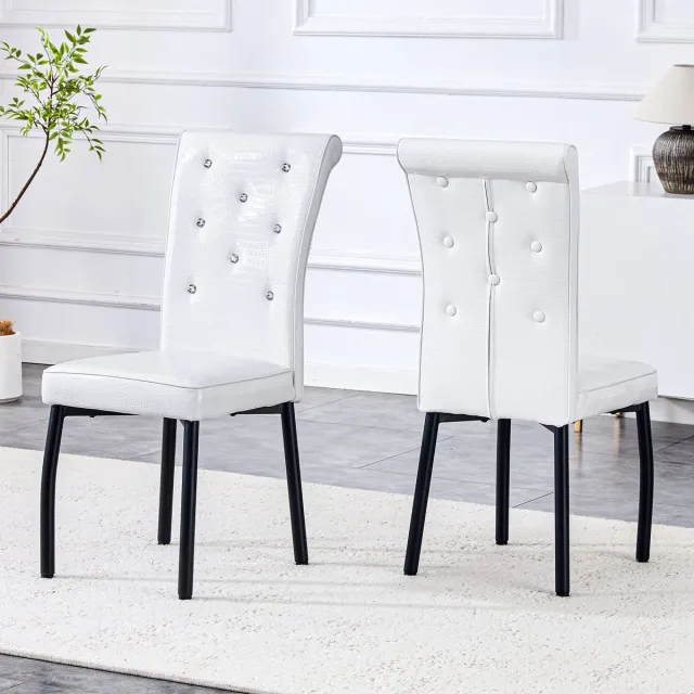 REDOM Set van 2 eetkamerstoelen - Kunstleren zitting met knoopdetails - Wit/zwart