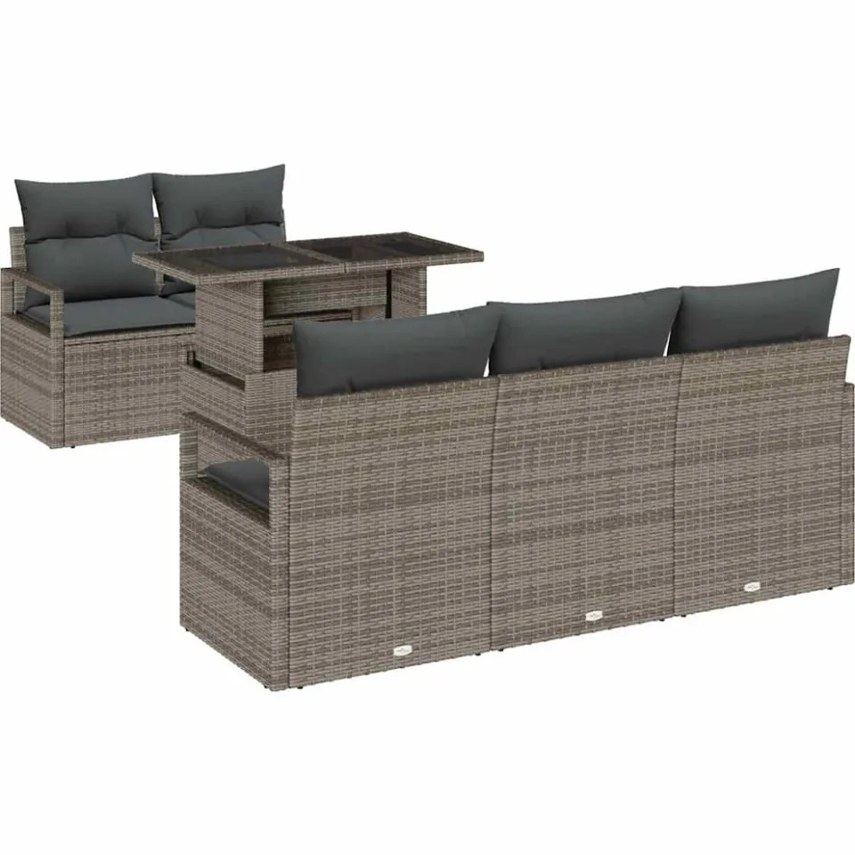 vidaXL Tuin Sofa Set 6 st Grijs Poly riet