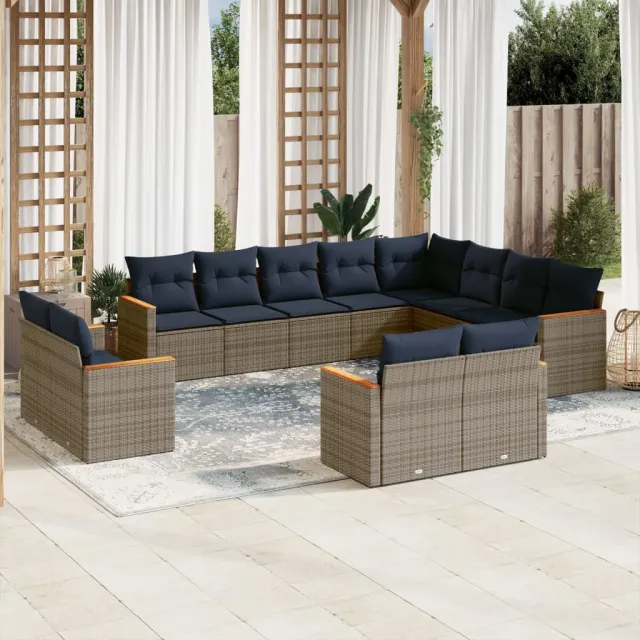 vidaXL 12-delige tuinbankset met kussens, grijs polyrotan, foto 2