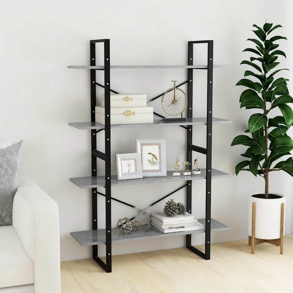 vidaXL Boekenkast met 4 schappen 40x24x142 cm bewerkt hout betongrijs grijs, foto 2