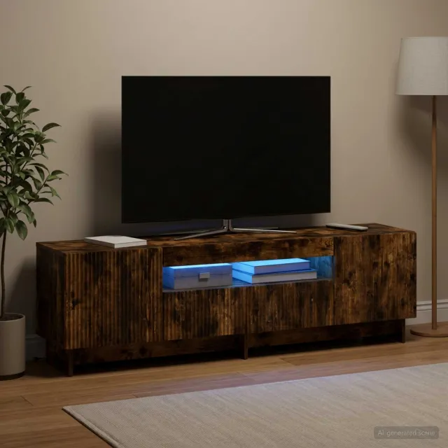 vidaXL LED tv-meubel EDE 153 x 35 x 43 cm Gerookt eiken Bewerkt hout, foto 2