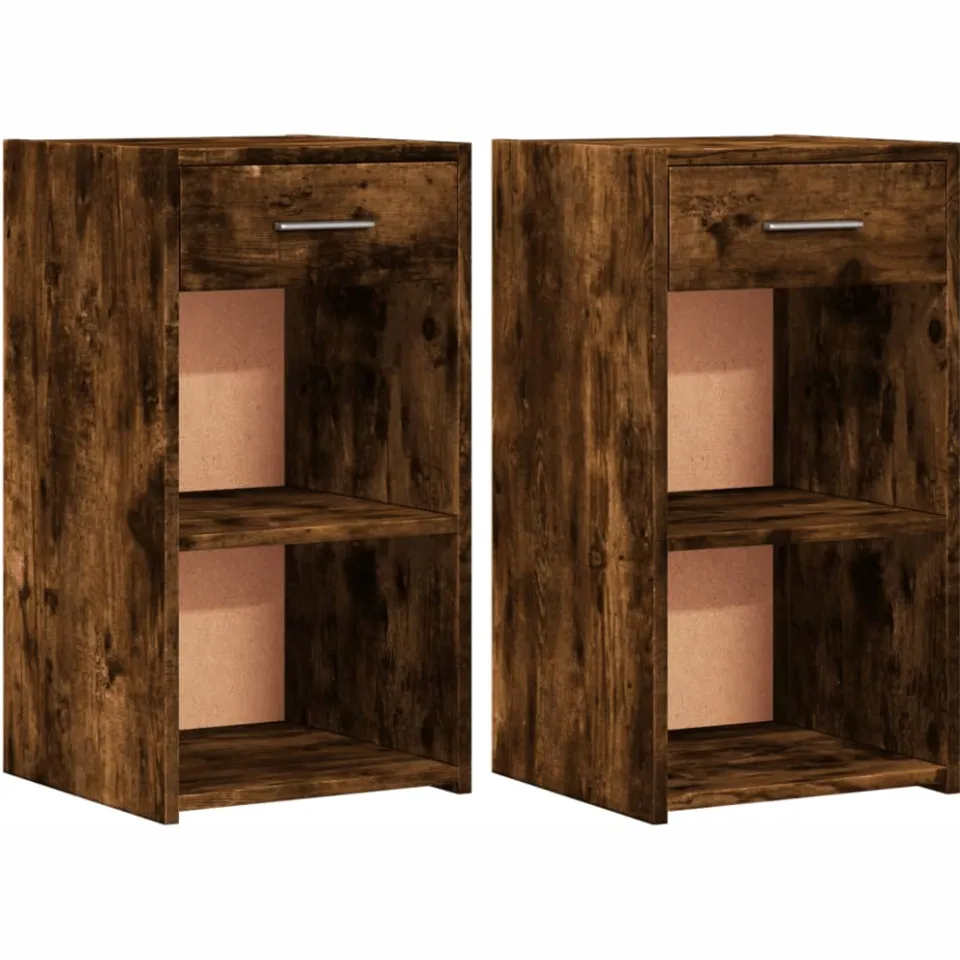 vidaXL Nachtkastjes 2 st 35x34x65 cm bewerkt hout gerookt eikenkleurig Bruin