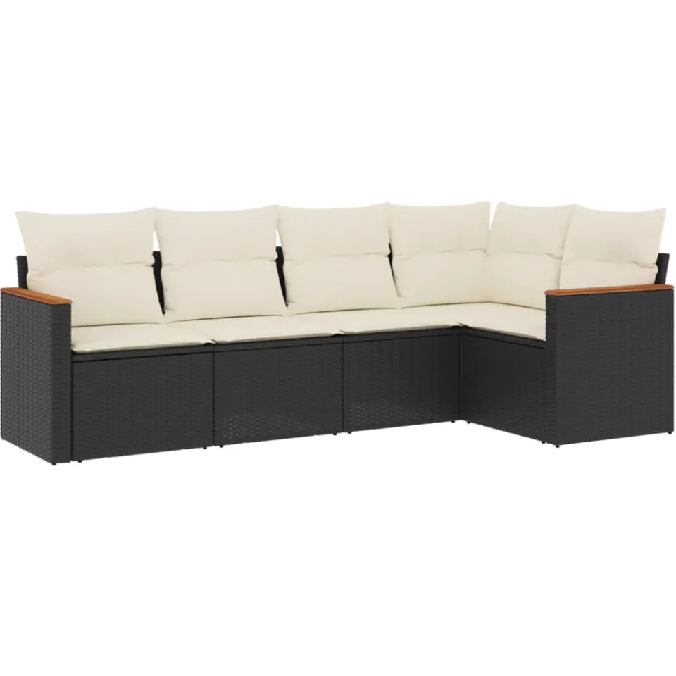 vidaXL 5-delige Loungeset met kussens poly rattan zwart, foto 3