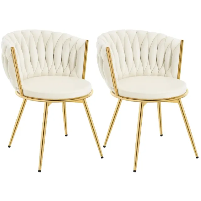 Noventra Eetkamerstoelen - Eetkamerstoelen set van 2 - 360° Draaibaar - Fluwelen Bekleding - Beige - Goudkleurig Metalen Frame - Ergonomische Design Eetkamerstoel