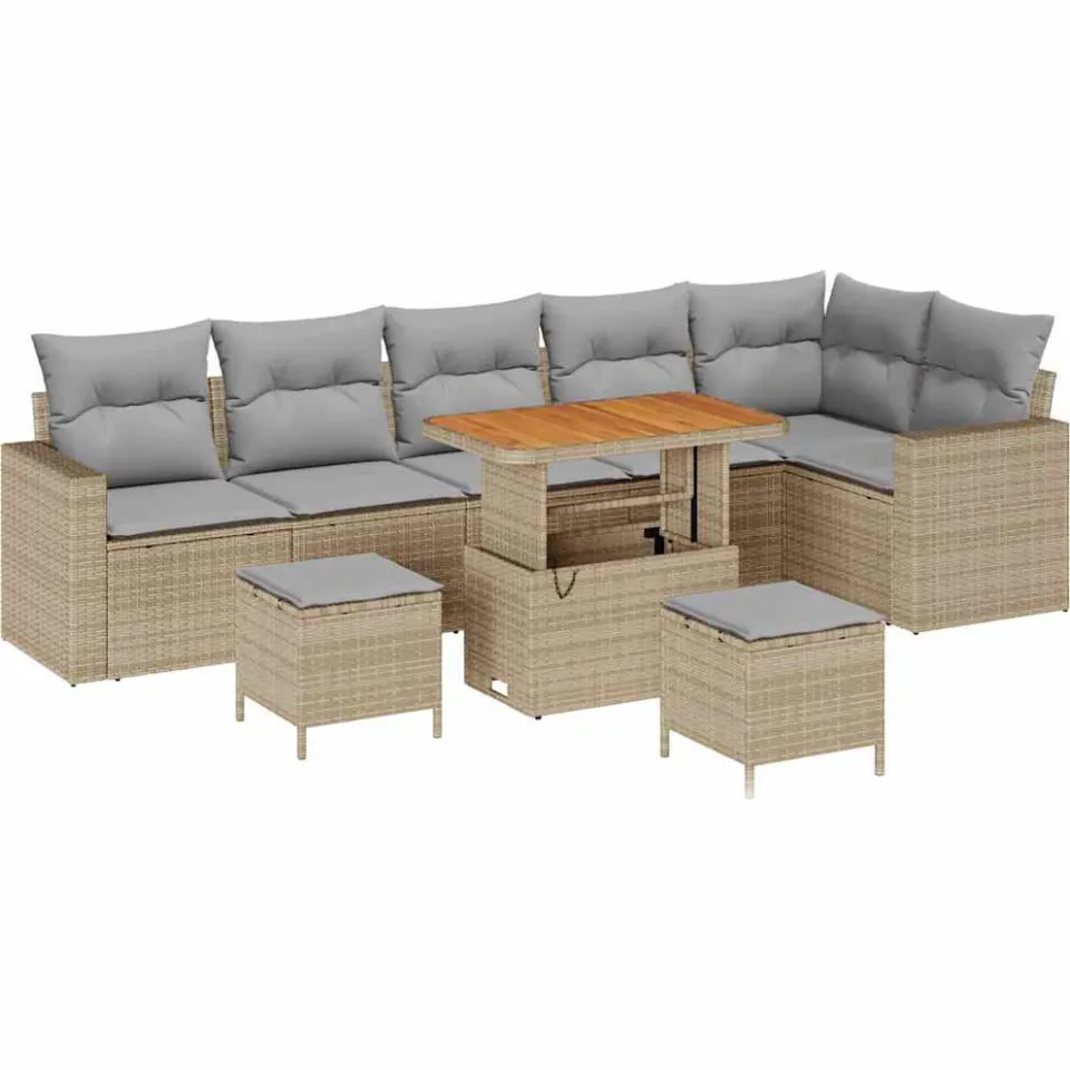 vidaXL Tuinbankenset 9 st Beige poly rattan