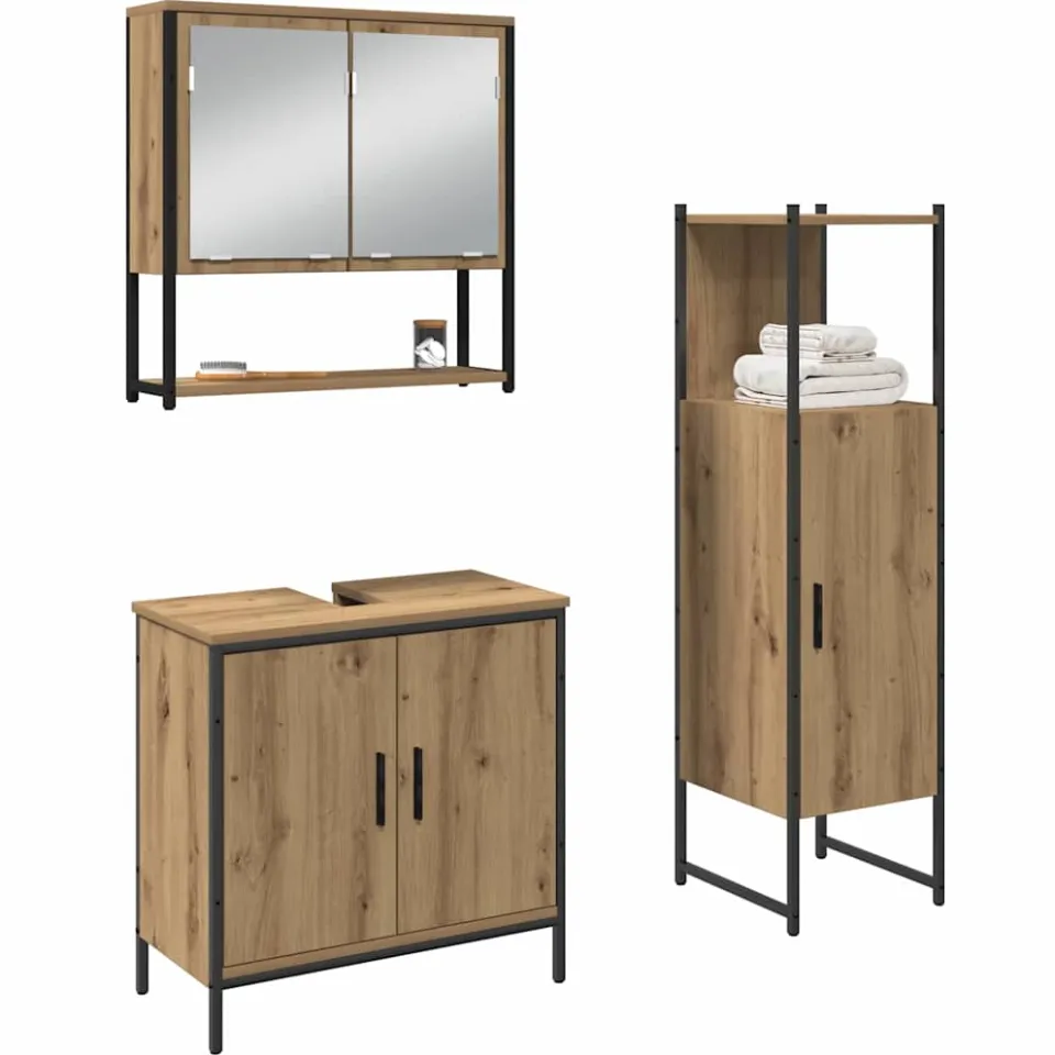 vidaXL Badkamermeubelset 3 st Bruin 33 x 33 x 113,5 cm Bewerkt hout
