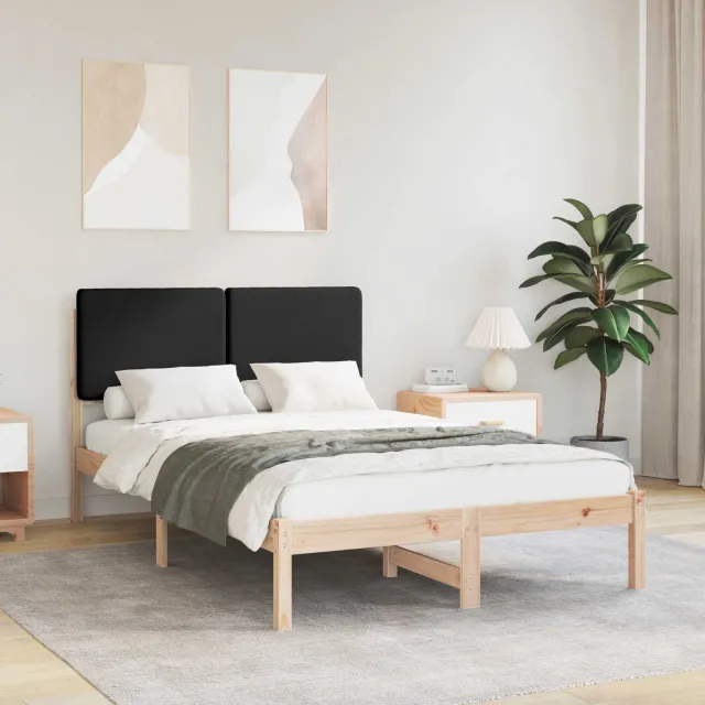 vidaXL Bedframe met Gevoerd Hoofdgedeelte Zwart 135 x 190 cm