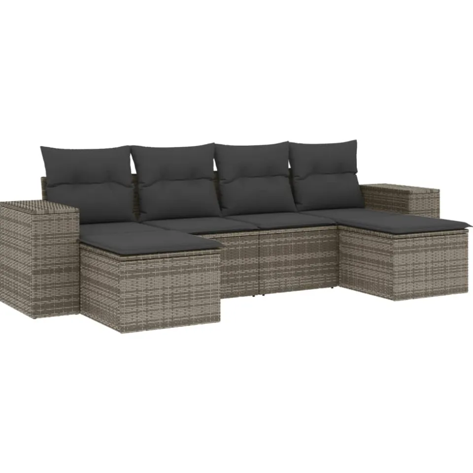 vidaXL 6-delige Loungeset met kussens poly rattan grijs, foto 3