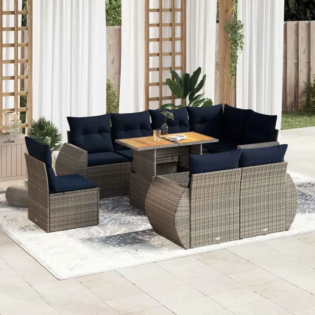vidaXL 9-delige Loungeset met kussens poly rattan grijs, foto 2