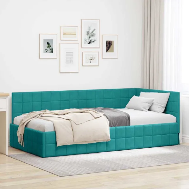 vidaXL Hoekbedframe Turquoise 90 x 190 cm fluweel
