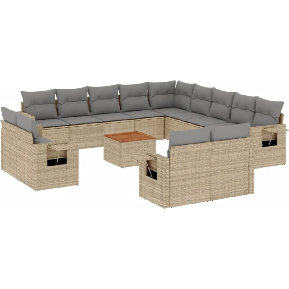 vidaXL 14-delige Loungeset met kussens poly rattan gemengd beige, foto 3