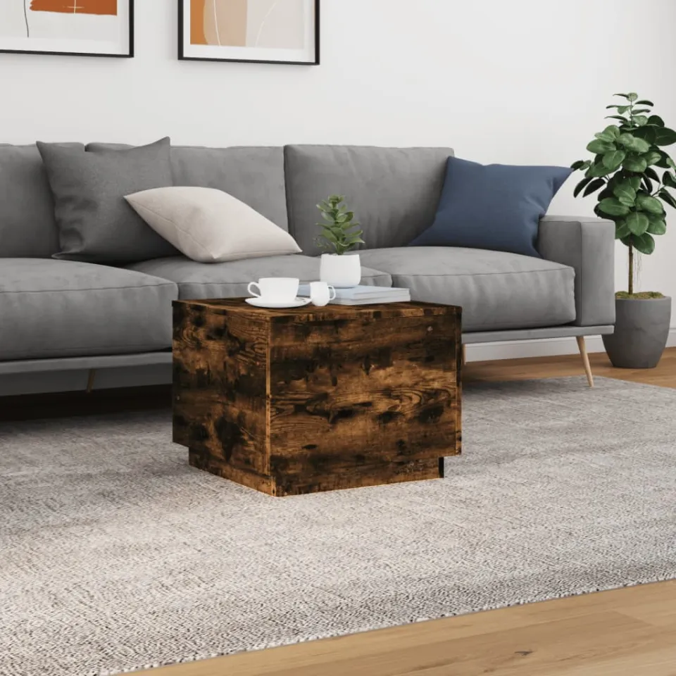 vidaXL Salontafel met metalen poten 50x50x40 cm gerookt eikenkleurig, foto 3
