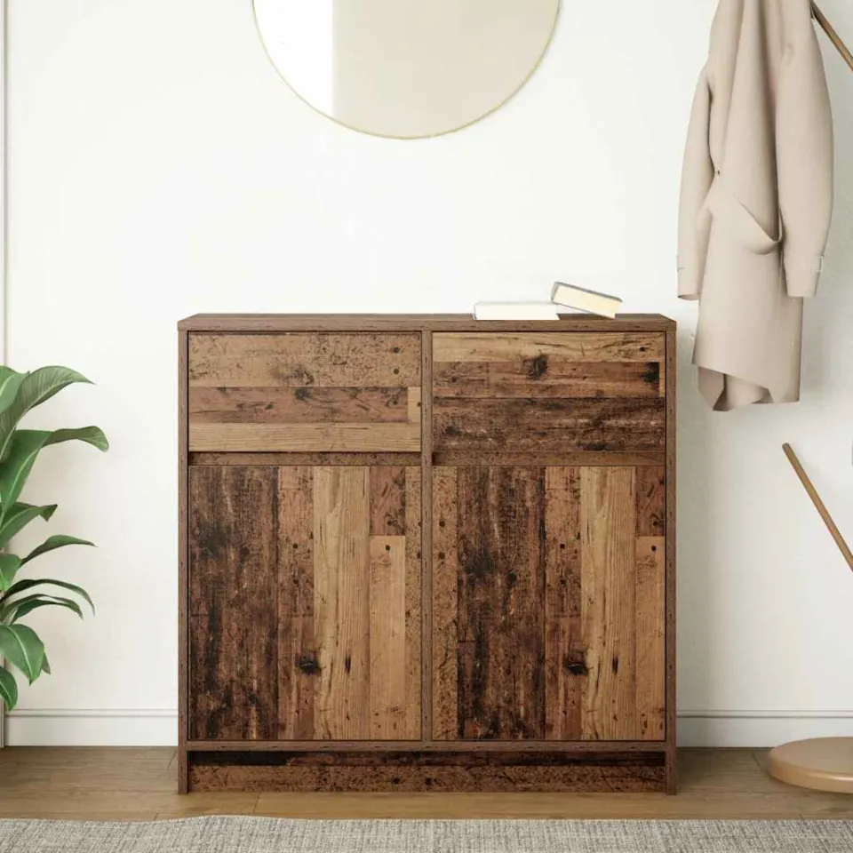 vidaXL Dressoir met lade 80x34x76 cm spaanplaat oud hout bruin, foto 3