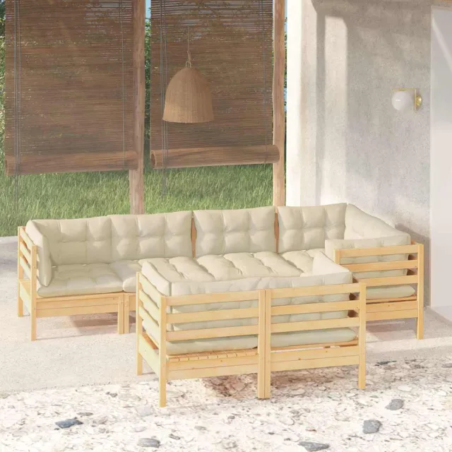 vidaXL 7-delige Loungeset met crèmekleurige kussens grenenhout, foto 2