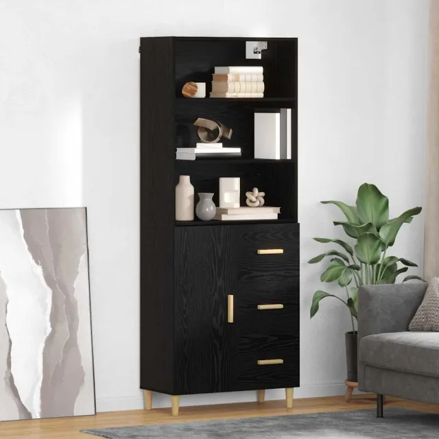 vidaXL Hoge kast Zwart Eiken 69,5 x 32,5 x 180 cm Bewerkt hout
