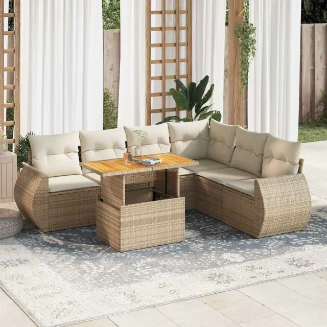 vidaXL 7-delige Loungeset met kussens poly rattan beige, foto 2