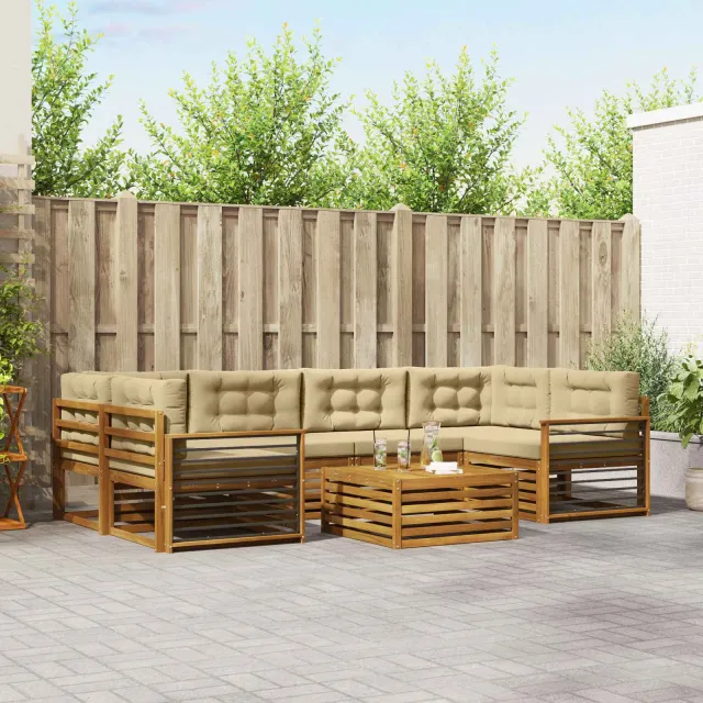 vidaXL Buiten bankenset 7 st 6-zits Natuurlijk en Beige