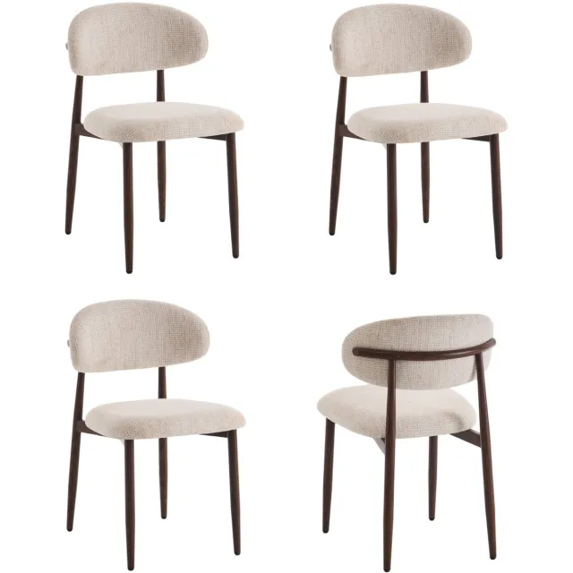 Furnihaus Eetkamerstoelen set van 4 - Celia beige - Japandi kuipstoel Beige Walnoot