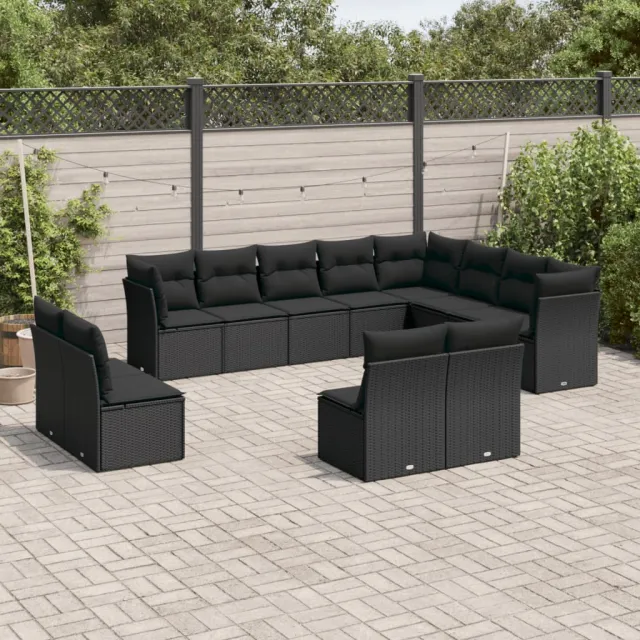 vidaXL 12-delige Loungeset met kussens poly rattan zwart, foto 2